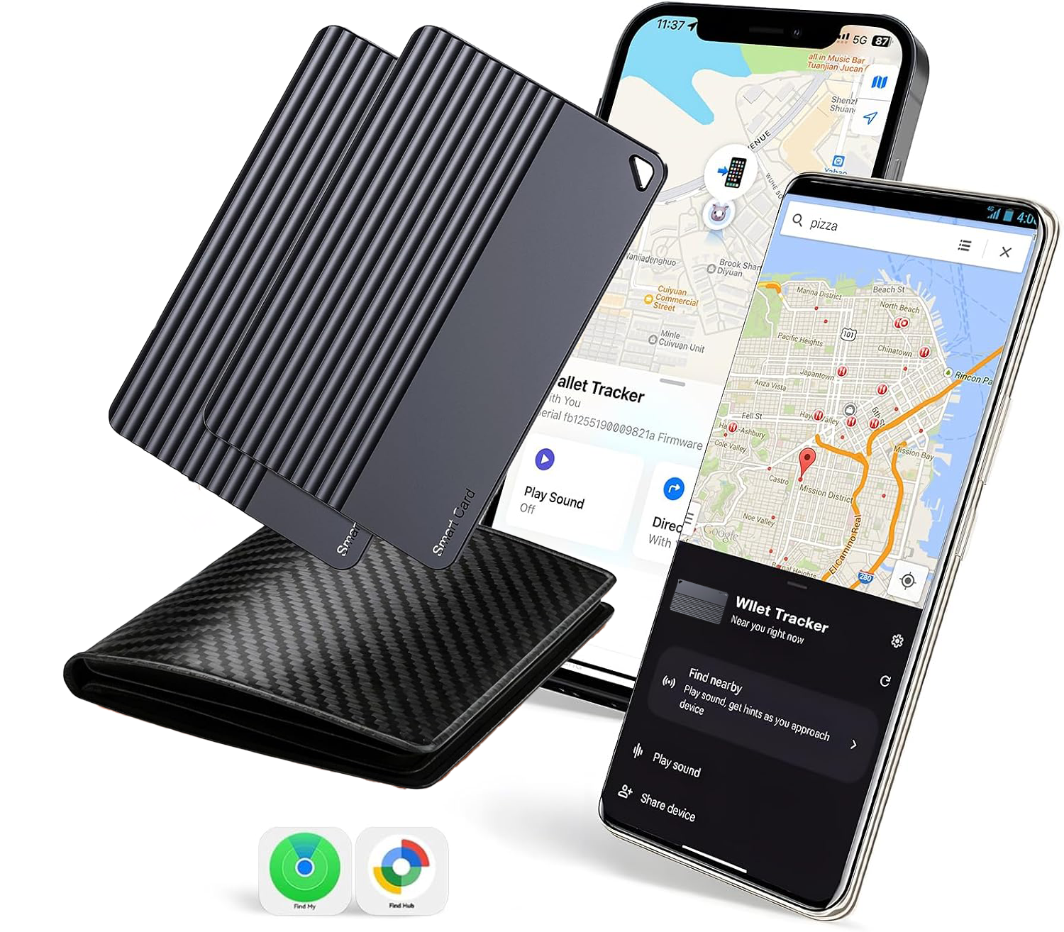 Wallet Tracker Card for Apple Find My or Google's Find Hub Device