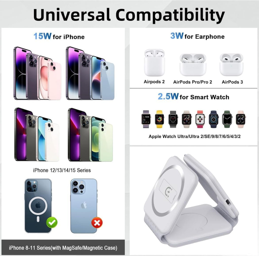 3 in 1 Foldable Magnetic Wireless Charger Dock