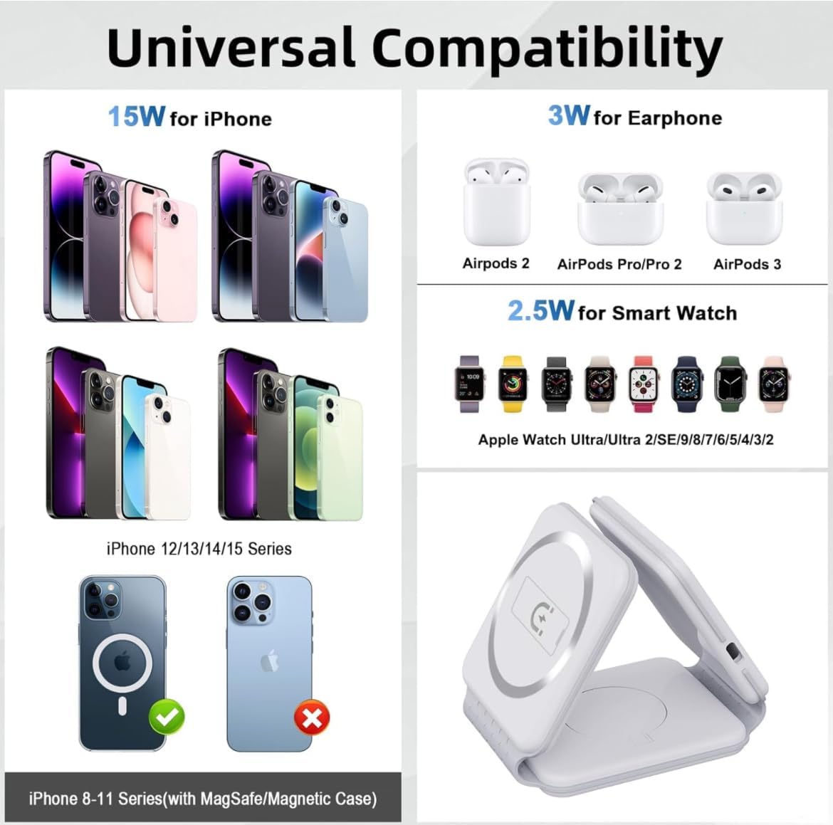 3 in 1 Foldable Magnetic Wireless Charger Dock