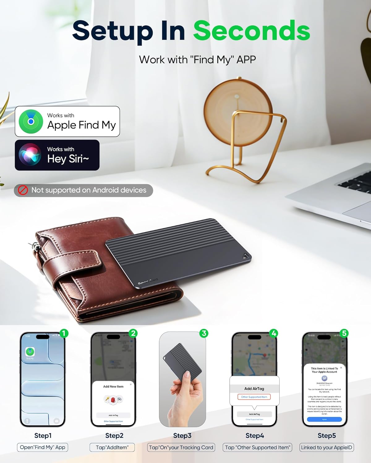 Wallet Tracker Card for Apple Find My or Google's Find Hub Device